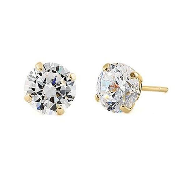 .92 ct Solid 14K Yellow Gold 5mm Round Cut Clear CZ Earrings - Picture 1 of 3